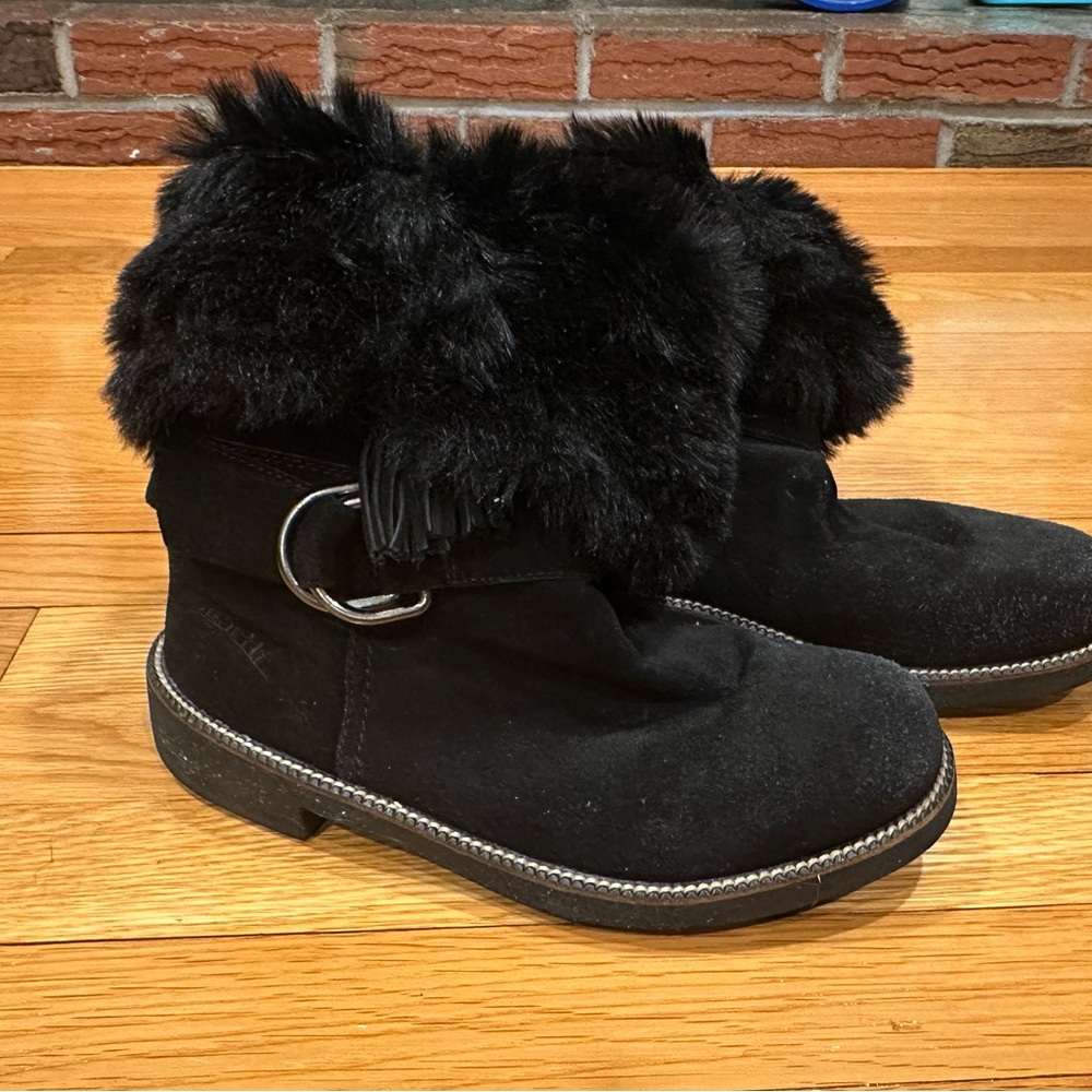 Earth Diva Faux Fur Black Winter Boots Size 7.5 7-1/2